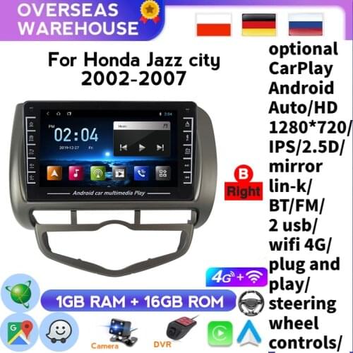 2din Android Car Radio GPS Multimedia Unit Player For 2006 Honda Jazz City Auto AC Left Hand Drive Support Carplay/Russian/UBS