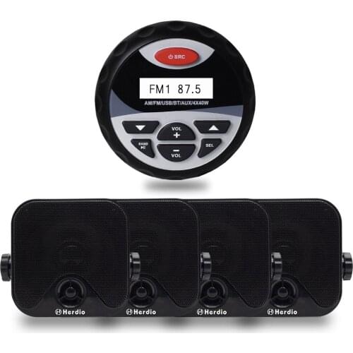 Boat Audio Marine Radio Bluetooth Stereo Motorcycle FM AM Sound System ATV/UTV MP3 USB Player With 2Pairs 4inch marine Speakers