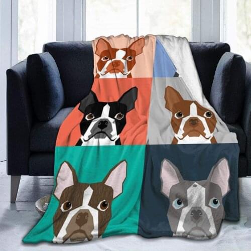 Boston Terrier Dog Cartoon Blankets and Throws Soft Light Weight Blanket for Bed Couch and Living Room Suitable