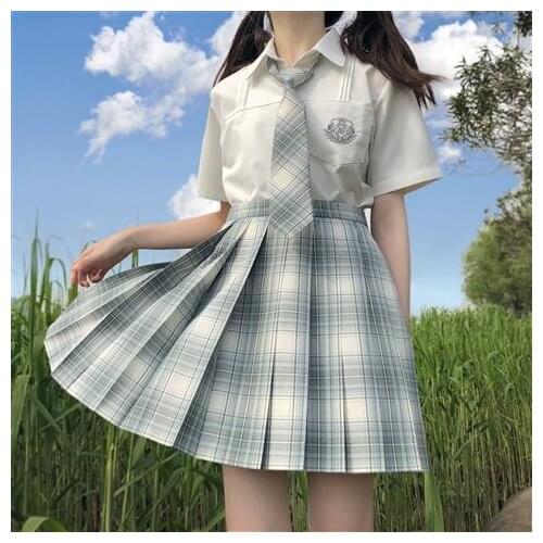 [Ning Tea Clear] New JK Uniform Two-Piece Korean Student Tartan Skirt Womens Pleated Skirt Hipster Suit