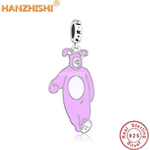 2021 New Real 925 Sterling Silver Cute Purple Advertiser Dangle Beads Charms Fit Original Pandora Charm Bracelet Jewelry Making