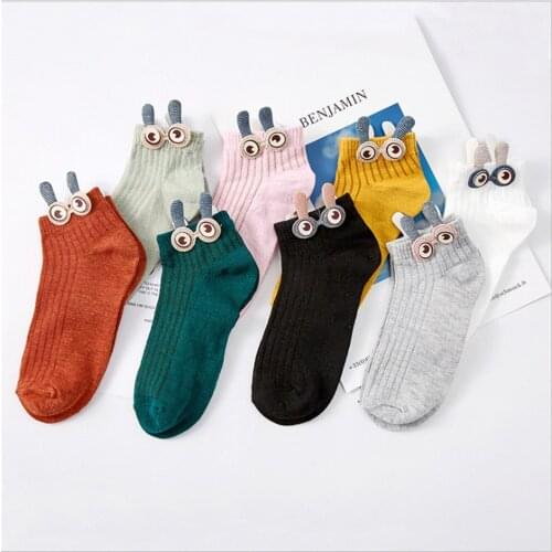 New Socks Female Asakuchi Boat Socks Female Students Japanese Cute Cartoon Eyes Summer Thin Lace Socks Female Socks