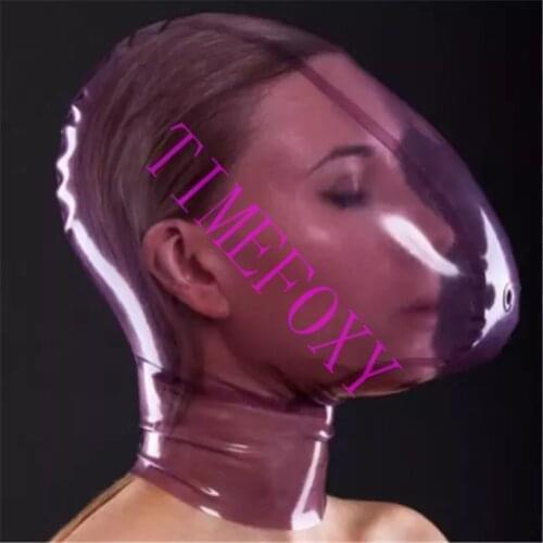 Newly latex hood women female exotic latex breath hole hoods mask lingerie uniform halloween NO back zipper