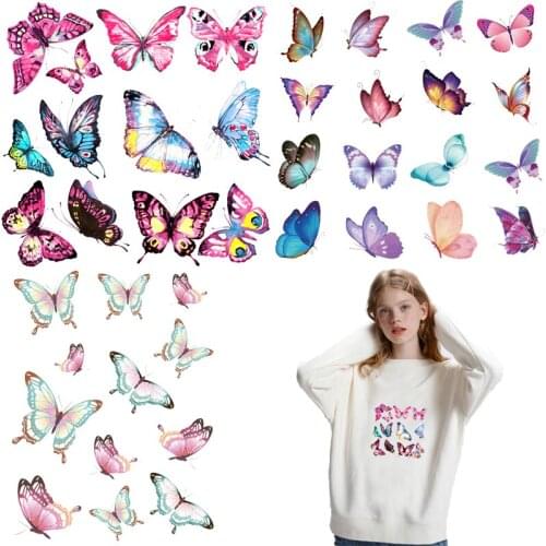 Prajna Butterfly Patch Vinyl Heat Transfer Iron On Transfers For Clothing Fashion Girl Stripes Thermal Stickers On Clothing