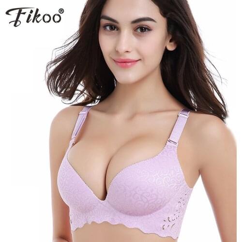 Fikoo Sexy One-piece Plus Size Bras Wire Free Unlined B cup Bra 38 40 Large Cup Lingerie Underwear Black Purple #ZB005