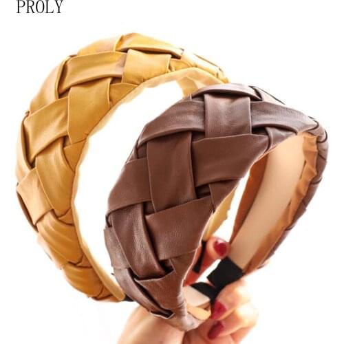 PROLY New Fashion Womens Hairband Wide Side Pu Leather Headband Multi-layer Cross Knot Braid Turban Hair Accessories