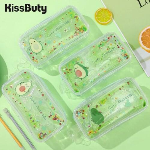 Kawaii Fruit Peach Avocado Pencil Case Transparent Pen Bag Large Capacity PencilCase For Girl School Supplies Cute Stationery