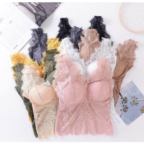 Sexy Lace Bralette Camisole Women Crop Top Female Underwear Lace Camis Cropped Padded Tanks Top Vest Sexy Lingerie Top