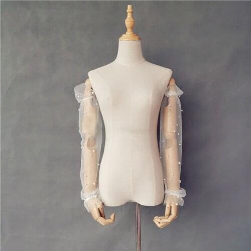 Detachable Bridal Sleeves Pearls Tulle Off-shoulder Bridal Bicep Long Sleeves Wedding Arm Cover Decorate Wedding Accessories