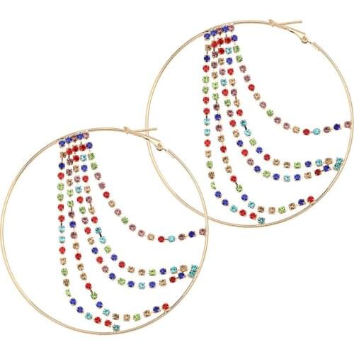 Bohemia Colour Tassels Toop Earrings Copper Rhinestone Simple Mixed color Fashion Charm Party Dangle Simple Vintage Earrings