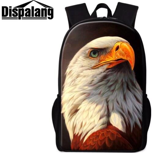 Dispalang Bald Eagle 3D Printed School Backpack for Boys Cool Mochila Animal Pattern Shoulder Bookbag for College Girls Rucksack