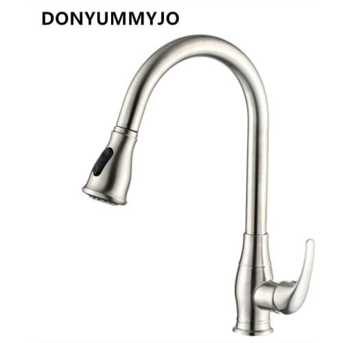 DONYUMMYJO 1pc Kitchen Faucet Brushed Nickel High Arch Kitchen Sink Faucet Pull Out Rotation Spray Mixer Tap Torneira Cozinha
