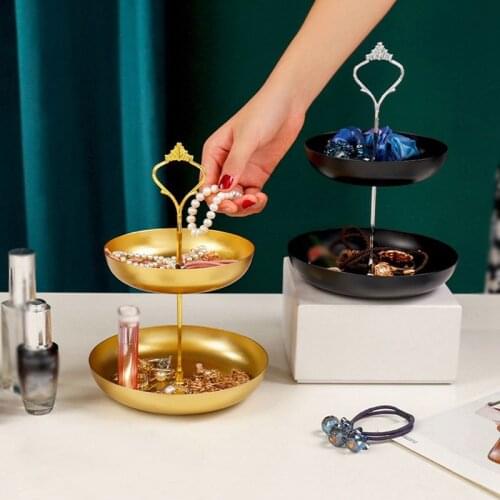 Simple Double-layer Wrought Iron Jewelry Rack Home Decoration Jewelry Display Rack Storage Rack Double-layer Wrought Iron Tray
