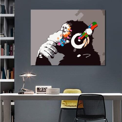 Street Art Graffiti Canvas Art Wall Paintings Posters And Prints Canvas Monkey with music headphones Pictures For Living Room