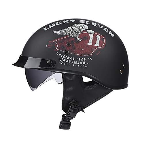 Motorcycle Vintage Half Helmet Motorcycle Biker Helmets Cruiser Scooter Touring Helmet with Drop-Down Sun Visor