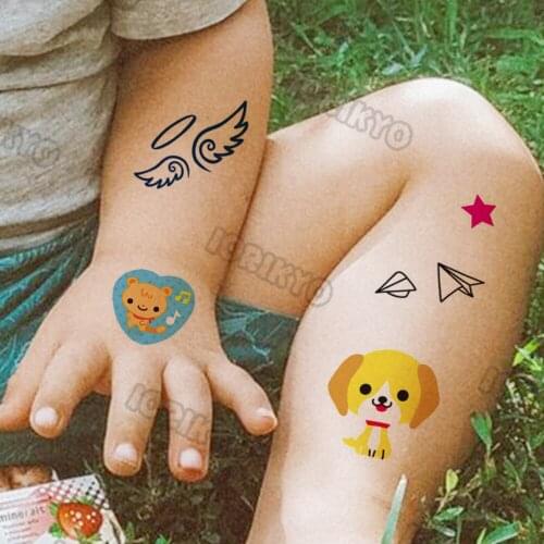 Little Star Dog Temporary Tattoos For Kids Baby Boys Girls Son Daughter Fake Wings Tattoo Sticker Airplane Heart Cute Tatoos Leg