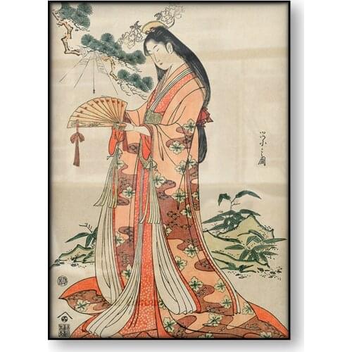 Sotoori Hime Eishi Hosoda Japanese Art Poster Ukyioe Japanese Princess Canvas Print Sotoori Spider Kimono Woodblock Wall Art