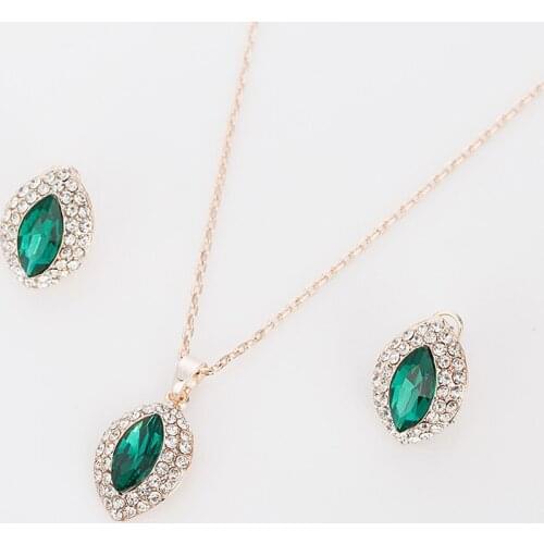 YFJEWE Factory price Wholesale New Jewelry Rhinestone Green Crystal Round Necklace + Dangle Earrings Jewelry Sets Gifts #N165