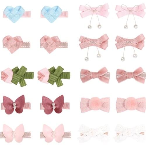 Yundfly 1 Pair Fashion Baby Girls Pink Ribbon Bows Hairpins Princess Heart Pendant Bowknots Hair Clip Photo Props Gift