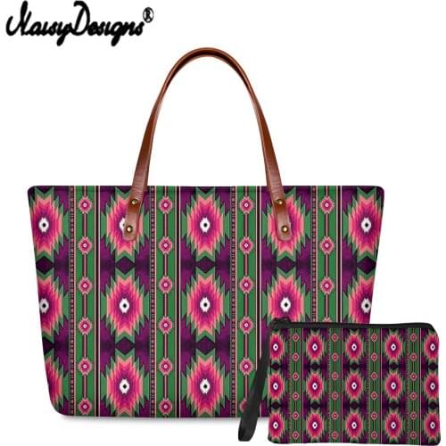 Noisydesigns Tote Shoulder Bags Women American Aztec Tribal Print Handbags Luxury Top-handle Bag with Clutch Wallet Set Of 2