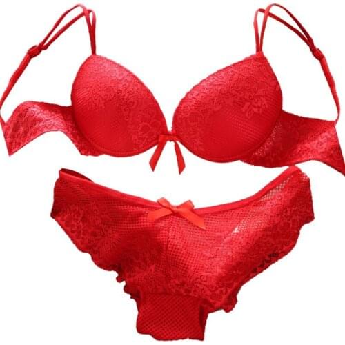 New Wire Free Romantic Push Up Bra Top Women Lace Bow Bras Fashion Underwear Sexy Lady Sexy Lingerie Bra&Brief Set