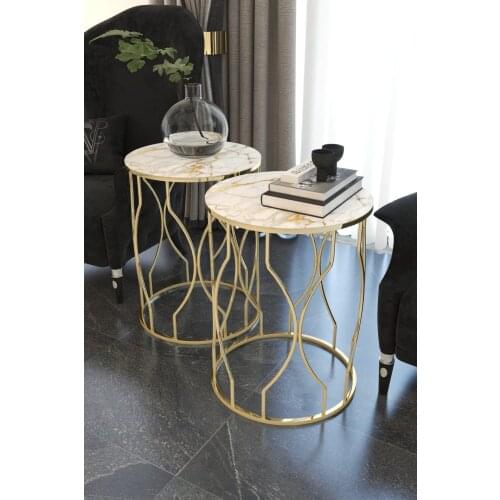 Gold Detailed Gold Color 2gang Fiskos Side Coffee Table Multi-Purpose wohnzimmertisch طاولة غرفة معيشة столик из стекла