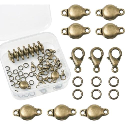1Box Brass Magnetic Clasps Alloy Lobster Claw Clasps Jump Rings Jewelry Findings Antique Bronze/Platinum & Stainless Steel Color