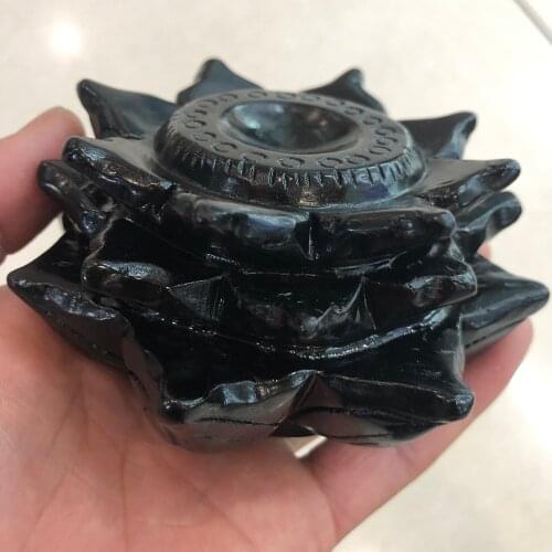 1pcs polished crystal of natural obsidian carved lotus flowers