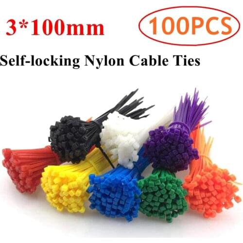 100Pcs 3*100mm Colorful Self-locking Nylon Cable Ties Plastic Velcro Cable Zip Tie Wraps Home Office Wire Organizer Tools