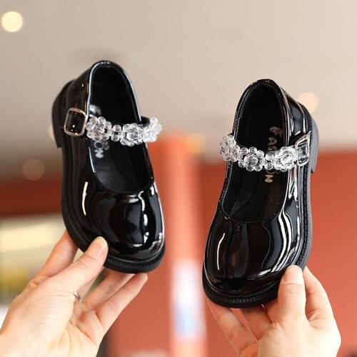 2021 Kids Leather Shoes Fashion Crystal Beads ChildrenS Flat Shoes Princess Shoes Baby Girl Child Shoe For Toddler 1 2 3 4 5 6
