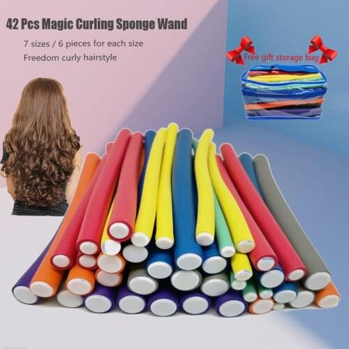 42 Pcs/Lot DIY Hair Curler Roller Magic Curling Hair Curls Curlers Bendy Rollers Soft Sponge Home Hair Curling Styling Tool Bag
