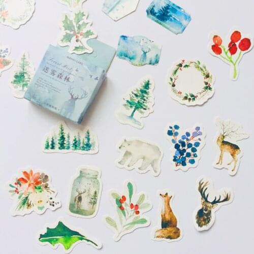 46pcs /Box Forest Mist & Animals Adhesive DIY Sticker Stick Label Notebook Album Diary Decor