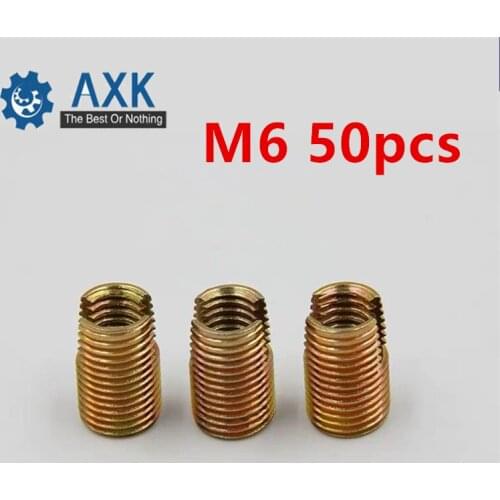 50pcs M6 Self Tapping Thread Insert Screw Bushing M6*M9*12mm 302 Slotted Type Wire Thread Repair Insert Steel With Zinc
