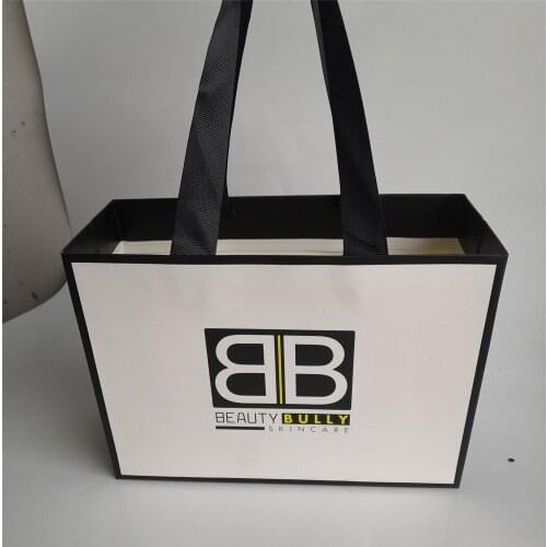 500Pcs/Lot Custom Logo Printed Tote Paper Bag with Built-In Handles Clothes Packing Shopping Boutique Tote-Bags