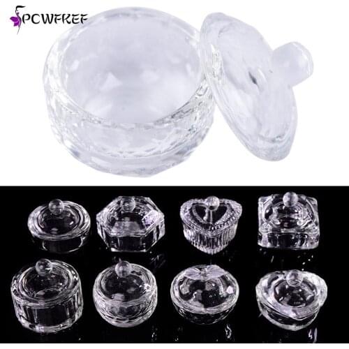 8 Styles Glass Powder Caviar Nail Styling Tools Nail Art Acrylic Crystal Glass Dappen Dish Bowl Cup with Cap Liquid Glitter