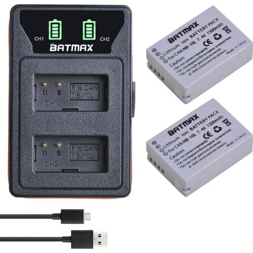 Batmax NB-10L NB10L Battery+New LED Dual Charger with Type C Port for Canon G1X G15 G16 SX40HS SX50HS SX60HS SX40 SX50 SX60 HS
