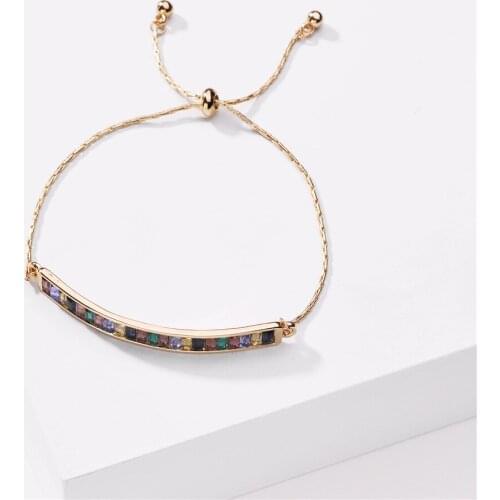 B2330 ZWPON Thin Rainbow Crystal Curved Bar Bracelets for Women Adjustable Copper Chain Bracelets Jewelry Wholesale