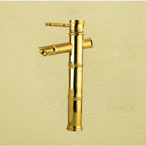 Free Shipping New product Bamboo golden bathroom basin faucet with hot cold solid brass gold basin sink mixer tap