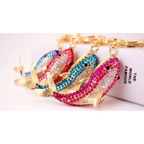 Ocean Animal Shark Crystal Blue Keychains Car Cute Crystal Pendant Key Ring Women Bag Charms Ornaments Cosplay Props Accessories