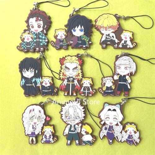 Anime Demon Slayer Kimetsu no Yaiba X Rascal the Raccoon Keychain Figure Tokitou Muichirou Uzui Tengen Keyring Bag Pendant Gift