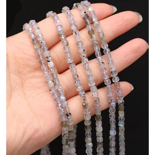 4mm Top Quality Natural Stone Square Beads Faceted Flash Labradorite Loose Bead for Jewelry Making Necklace Bracelet Accessories