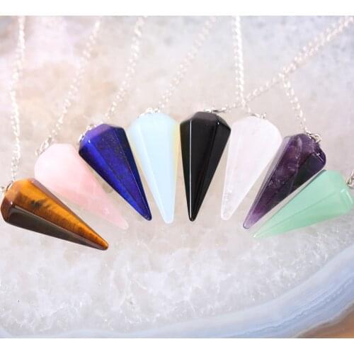 Chain Blue Lapis Pendant Amulet Classic for Men Women Natural Healing Stone Opal Black Onyx Reiki Pyramid Hexagonal Pendulum