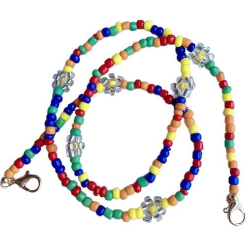 Bohemian Handmade Colorful Beaded Face Mask Holder Chain Rainbow Flower Jewelry Necklace Eyeglass Anti-Lost String Strap