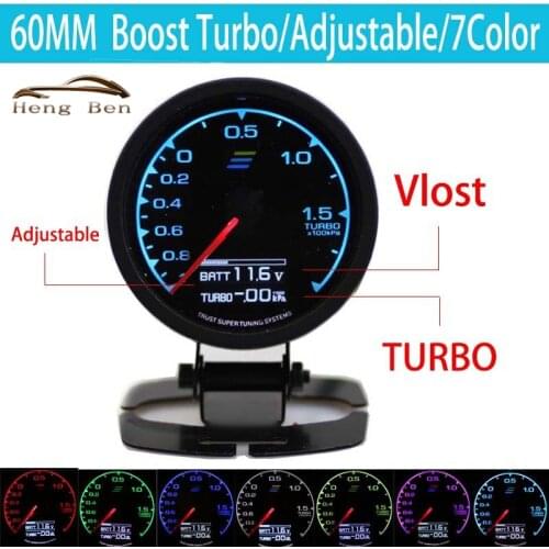 HB 7-Color-in- Gauge Turbo Boost Gauge GRedi 7 Light Colors LCD Display With Voltage Meter 60mm 2.5 Inch With Sensor Racing Gaug
