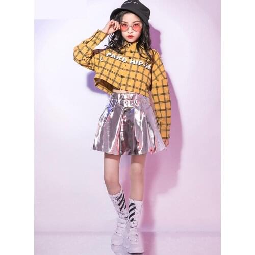 Kids Hip Hop Dance Clothes Loose Yellow Plaid Shirts Pant Street Suit Sport Clothing Girl Performance Children Jazz Stage Outfit