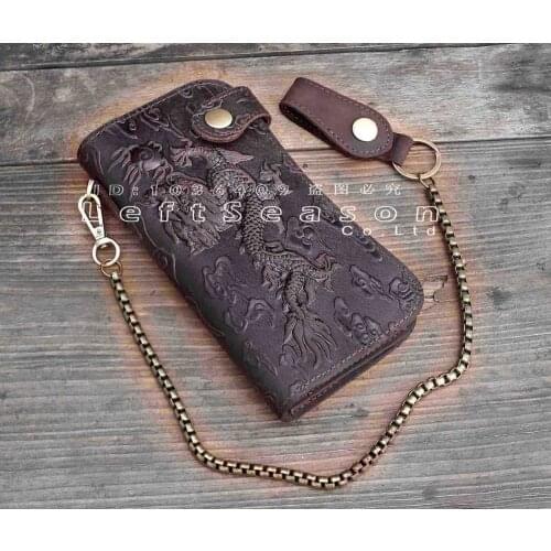Dragon Vintage Biker Motorcylce Long Leather Card Houlder Wallet With Chain