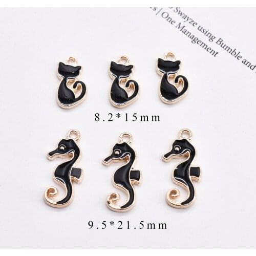 10pcs/Lot Cat Sea Horse Diy Design for Jewelry Making Earring Bracelet or Necklace Handmade Enamel Charms