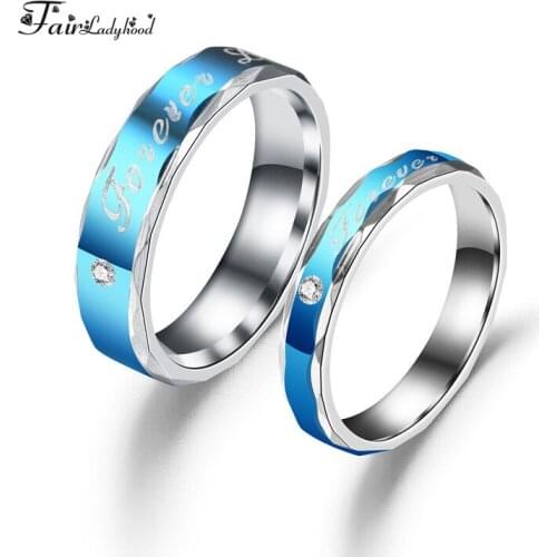 FairLadyHood Forever Love Blue Color Ring Stainless Steel Couple Rings Wholesale