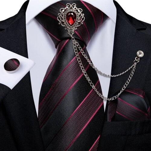8cm Black Red Striped Casual Ties For Men 100% Silk Necktie Business Wedding Tie Handkerchief Gift For Men Gravata DiBanGu