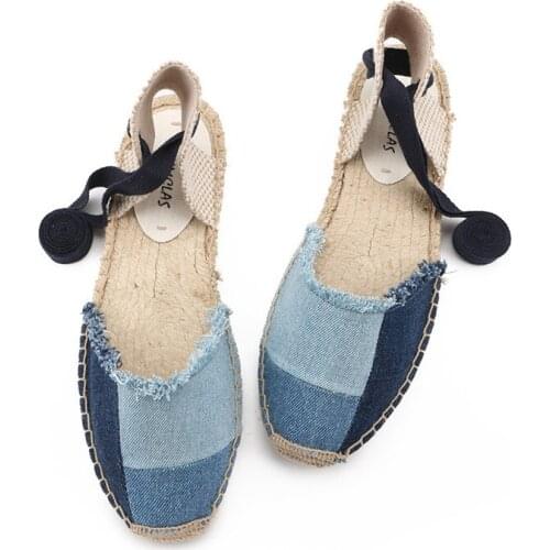 Denim tassel fisherman sandals woman summer striped knitting gladiator sandalias mujer ankle strap cutout sandalia flipflops